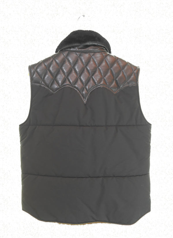スカルフライト SKULL FLIGHT QUILTING LEATHER YOKE VEST レザー切替 中綿ベスト シンサレート ベスト ブラック Lサイズ 103MT-3325