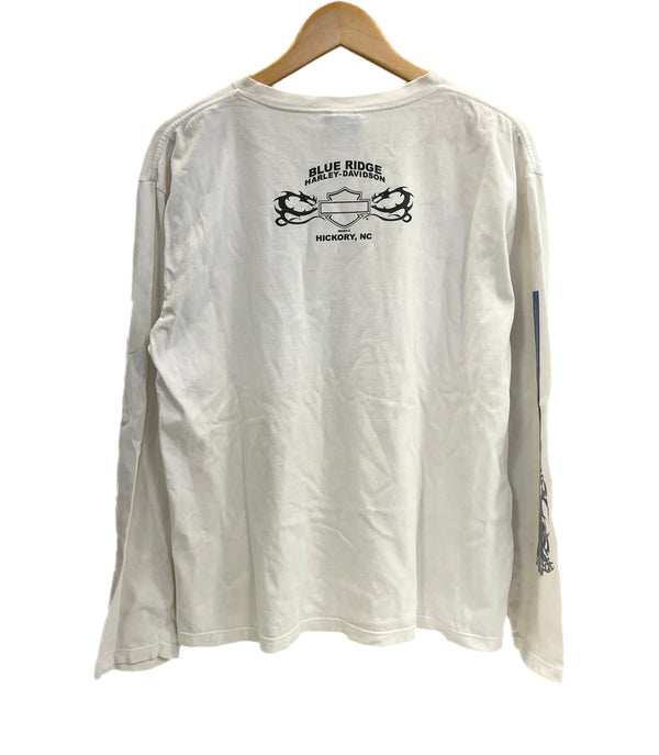 ハーレーダビッドソン Harley-Davidson 00’s BLUE RIDGE バーアンドシールドロゴ トライバル柄 袖プリント 両面プリント VINTAGE ヴィンテージ XL ロンT ホワイト LLサイズ 101MT-4567