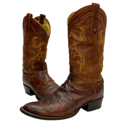 【曜日割引対象外】 トニーラマ Tony Lama Lizard Cowboy Western Boots USA製 メンズ靴 ブーツ ウエスタン ブラウン 9 1/2サイズ 201-shoes1466 VB