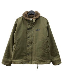 ヒューストン HOUSTON N-1 DECK JACKET デッキ ジャケット ミリタリー ジップアップ 裏ボア 軍物 アウター 緑 サイズ 38 ジャケット ロゴ カーキ 104MT-1807