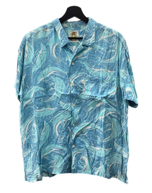 ヒステリックグラマー HYSTERIC GLAMOUR 80s 90s OPEN COLLAR SHIRT オープン カラー シャツ ハワイアン アロハ イルカ アーカイブ 開襟 半袖 青 0140 半袖シャツ 総柄 ブルー 104MT-1893