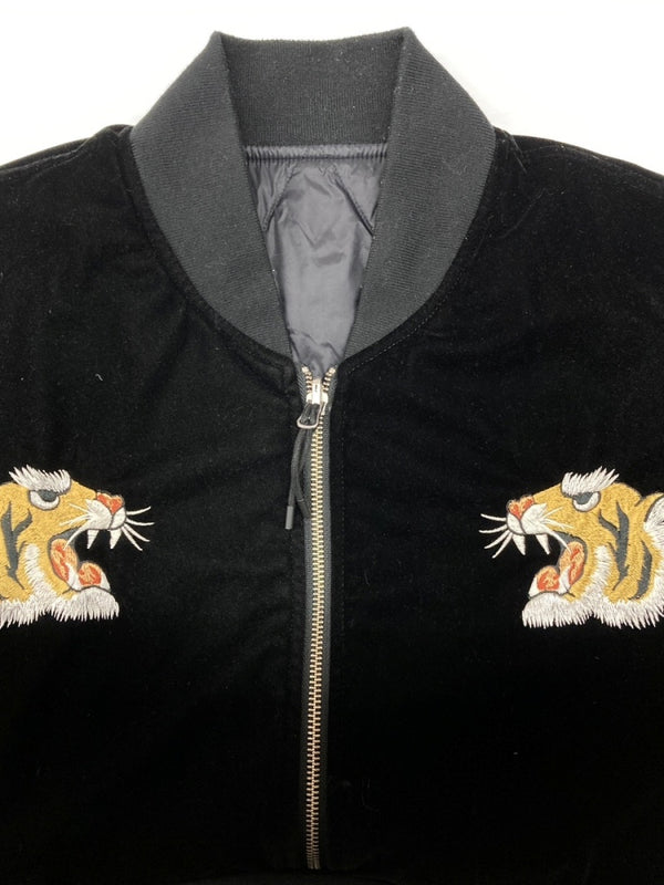 タイオン TAION REVERSIBLE SKAJAN DOWN JACKET リバーシブル スカジャン ダウン ジャケット ダブルジップ 刺繡 アウター 黒 ジャケット 総柄 ブラック XLサイズ 104MT-2293