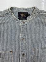 ダブルアールエル RRL 90s BAND COLLAR SHIRT JACKET バンド カラー シャツ ジャケット ワーク 三ツ星タグ Ralph Lauren 青 ジャケット ストライプ ブルー Lサイズ 104MT-1502