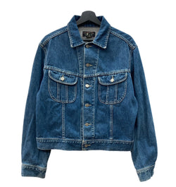 ダブルアールエル RRL 90s 90年代 三ツ星タグ USA製 101-J TYPE デニムジャケット Gジャン トラッカージャケット 紺 青 ジャケット 無地 ネイビー Mサイズ 104MT-1995