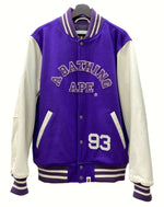 アベイシングエイプ A BATHING APE GIANT APE HEAD VARSITY JACKET ジャイアント エイプ ハード バーシティ ジャケット スタジャン 白 紫 ジャケット ロゴ パープル Lサイズ 104MT-765