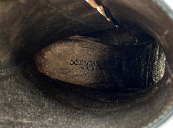 ドルチェ＆ガッバーナ Dolce&Gabbana VERO CUOIO ミドルブーツ チゼルトゥ スクエアトゥ ロゴ金具 ゴールド 刻印 イタリア製 BLACK 黒 DIW5080031 レディース靴 ブーツ その他 ブラック SIZE37 1/2 104S-720