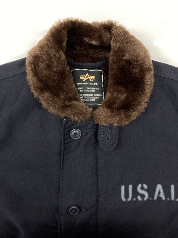 アルファインダストリーズ ALPHA INDUSTRIES N-1 DECK JACKET デッキ ジャケット ミリタリー ジップアップ 裏ボア 軍物 アウター 紺 20521-467 ジャケット ロゴ ネイビー XLサイズ 104MT-1809