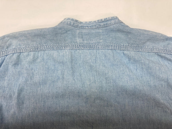 ダブルアールエル RRL 90s 三ツ星タグ SHIRT バンドカラー 猫目ボタン 胸ポケット ヴィンテージ VINTAGE ラルフローレン RALPH LAUREN コットン マレーシア製 ライトブルー 青 長袖シャツ 無地 ブルー Mサイズ 104MT-2026