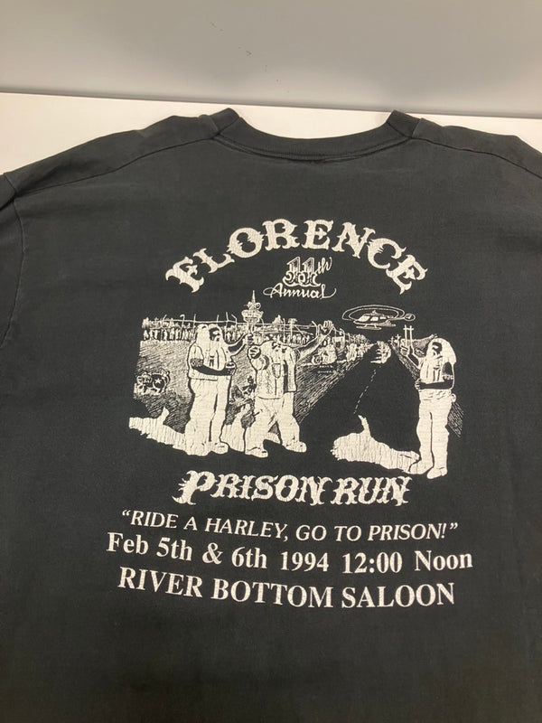 ハーレーダビットソン Harley Davidson 90s 90's FRUIT OF THE LOOM FLORENCE PRISON RUN 1994 両面 袖プリント USA製 XL ロンT ブラック LLサイズ 101MT-3474