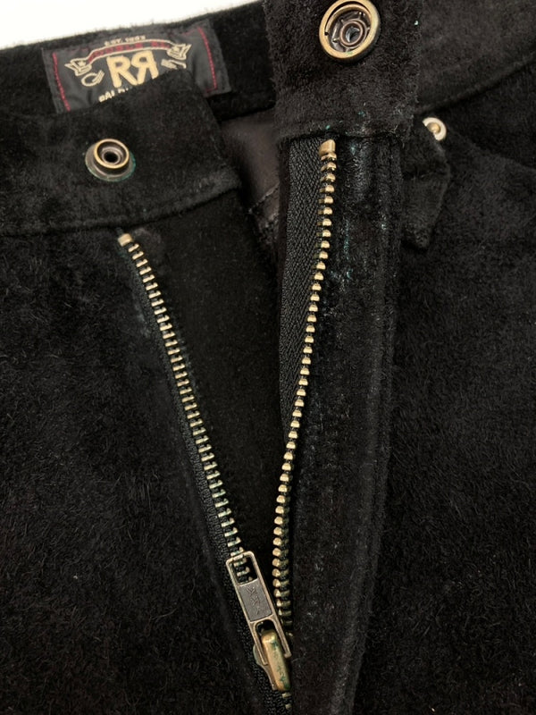 ダブルアールエル RRL SUEDE WESTERN PANTS スエード ウエスタン パンツ ジップフライ コンチョ ズボン 黒 無地 ボトムスその他 ブラック サイズ 32/32 104MB-377