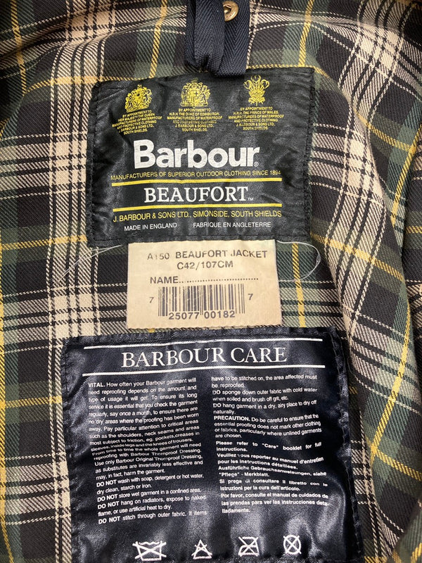 バブアー Barbour BEAUFORT ビューフォート 90s 90年代 3ワラント 英国製 ジャケット オイル ワックス  アウター 緑 C42/107CM コート 無地 カーキ 104MT-1948