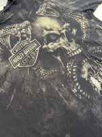 ハーレーダビッドソン Harley-Davidson 00's RIDE HARD PIKES PEAK ドクロ コブラ スカル モーターサイクル バイク プリント 黒 Tシャツ ブラック Lサイズ 101MT-4528