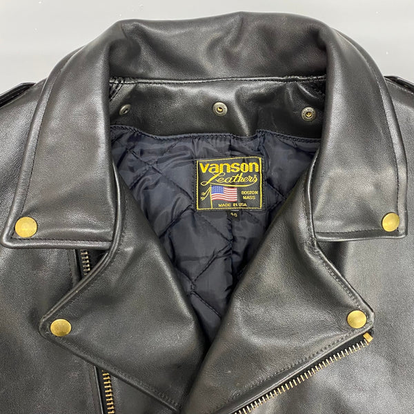 【曜日割引対象外】 バンソン VANSON ハイウェイマン ダブルライダース Dポケット USA製 レザー ジャケット ブラック 46サイズ 201MT-4147 VB