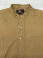 ダブルアールエル RRL 90s BAND COLLAR PULLOVER SHIRT バンド カラー プルオーバー シャツ ハーフ 三ツ星タグ Ralph Lauren 茶 長袖シャツ 無地 ブラウン Mサイズ 104MT-2072