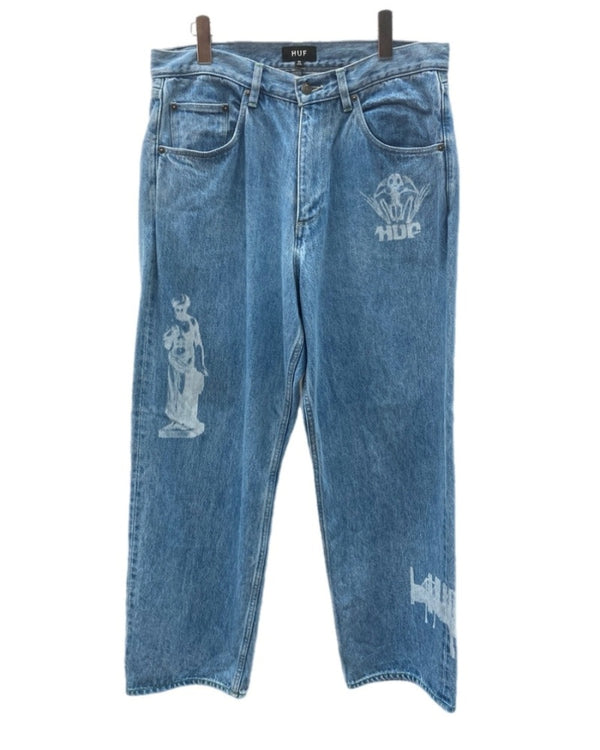 ハフ HUF LOOSIES WASHED DENIM PANT ルーズ ウォッシュ デニム パンツ 青 プリント デニム ブルー サイズ 32 104MB-324