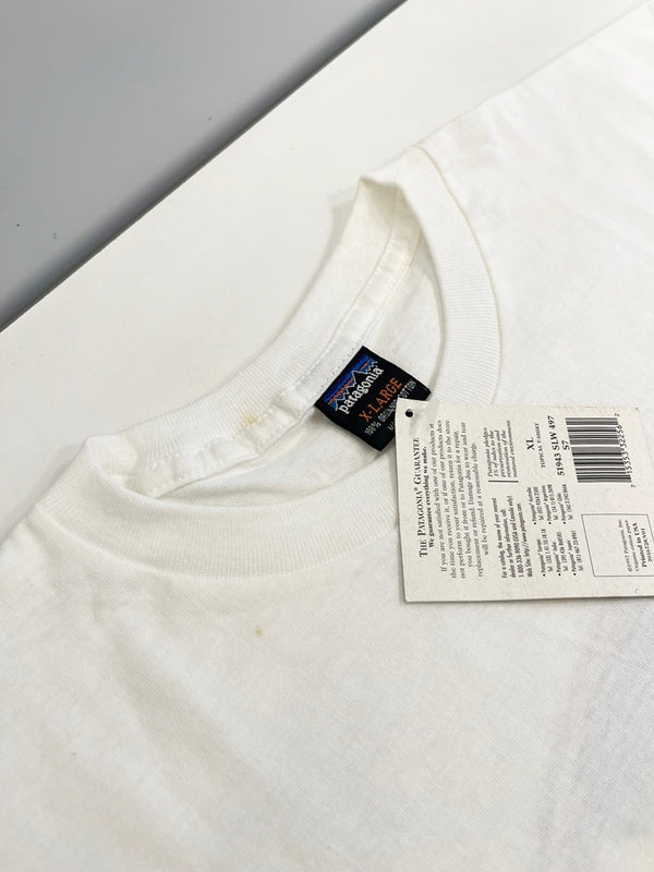 パタゴニア PATAGONIA 90s Vintage ヴィンテージ  USA製 DEADSTOCK デッドストック surfboards サーフボード プリントTシャツ ロゴ  XL Tシャツ ホワイト LLサイズ 101MT-4705