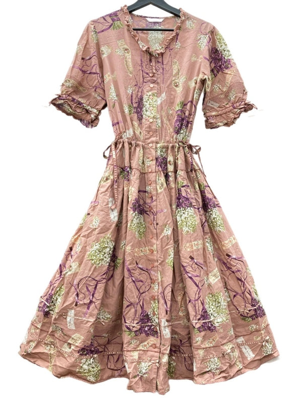 ピンクハウス PINKHOUSE 30周年 30th anniversary 半袖 ロング丈 DRESS ドレス ピコフリル スズラン ブーケ リボン ティアード レトロ アンティーク ロリータ PINK P0117FA01 ワンピース 総柄 ピンク 104LT-223