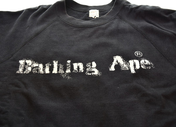ア ベイシング エイプ A BATHING APE 00's FADE LOGO POCKET SWEAT ポケット 付き ラグラン スリーブ スウェット  スウェット ブラック Lサイズ 103MT-2989