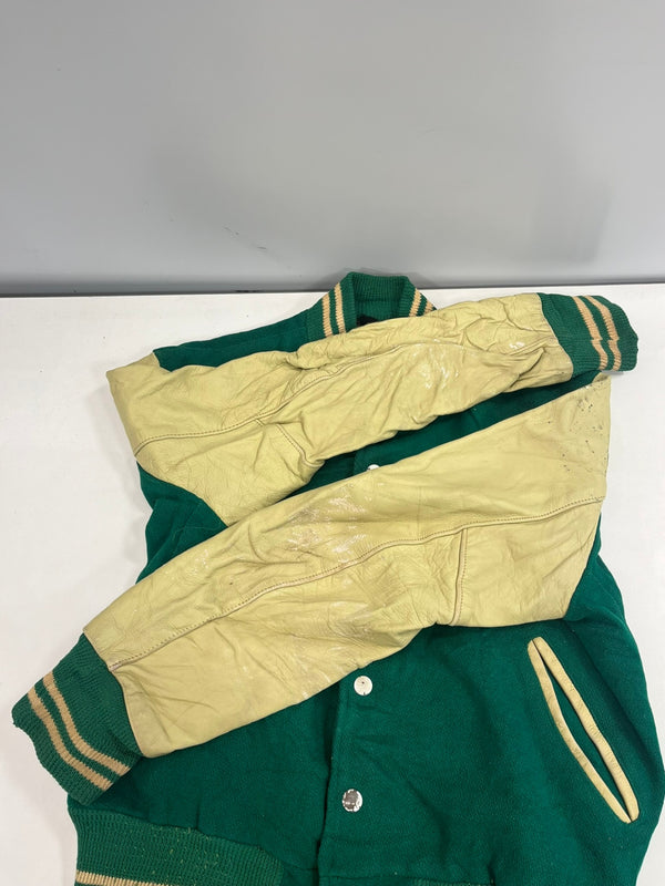 ヴィンテージ vintage 50's 50年代 TIMBERLINE ウール スタジャン バーシティジャケット アワードジャケット 袖レザー ツートン ベージュ 38 ジャケット グリーン 101MT-5450