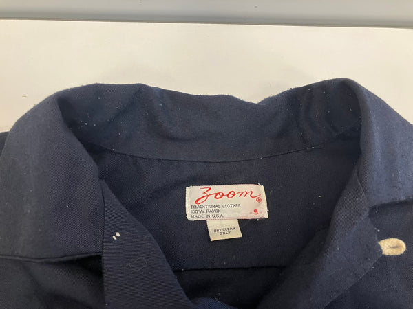 ヴィンテージ vintage 70's～ 70年代～ Zoom ズーム レーヨン ボウリングシャツ 開襟 オープンカラー ループカラー ボックス 半袖シャツ ネイビー Sサイズ 101MT-5268