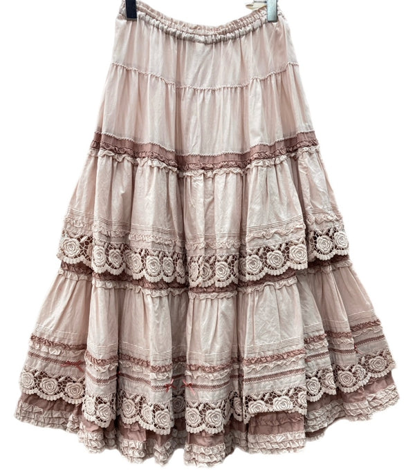 ピンクハウス PINKHOUSE ローズレース使い ロサケンティフォリアモチーフ リボン ミニサテン ピコフリル レース ティアード フロントボタン ROSE コットン 綿 ロリータ ゴスロリ PINK A2143FSY368 スカート 花 104LB-43