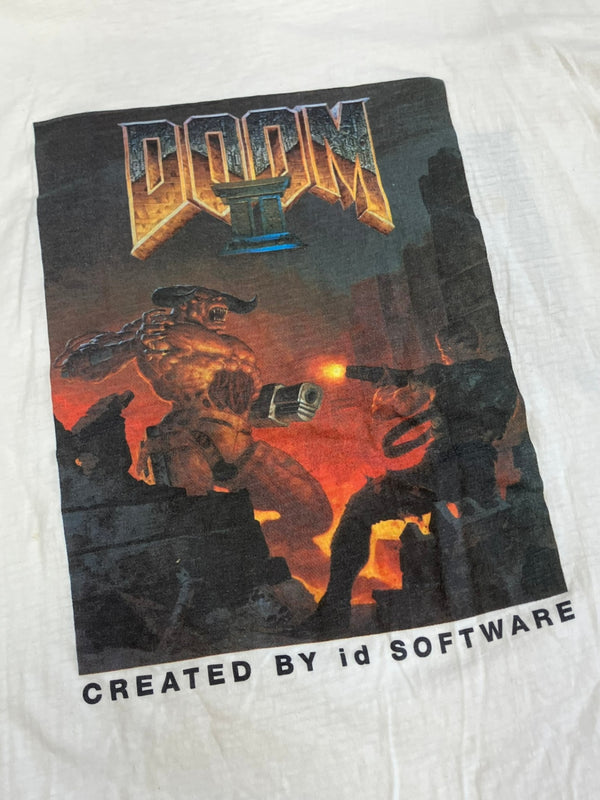US US古着 90's 90年代 ヴィンテージ vintage Doom 2 II Hell on Earth ID Softwear  VIDEO GAME ビデオゲーム PC 両面プリント XL Tシャツ ホワイト LLサイズ 101MT-4112