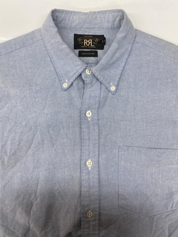 ダブルアールエル RRL BUTTONDOWN OXFORD SHIRT ボタンダウン オックスフォード シャツ 長袖 インパクト21 Ralph Lauren 青 HS-RL-HM-4684 長袖シャツ 無地 ブルー Mサイズ 104MT-2248