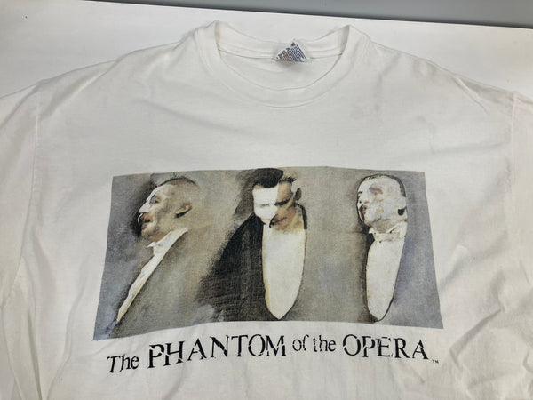 ヴィンテージ vintage 90's 90s Hanes THE PHANTOM OF THE OPERA オペラ座の怪人 プリント 袖裾シングルステッチ USA製 XL Tシャツ ホワイト LLサイズ 101MT-3410