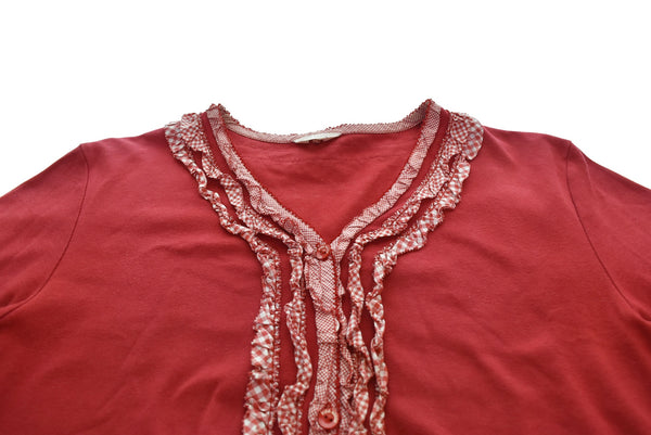 ピンクハウス PINK HOUSE ローンフリルブラウス 7分袖 P014LUAL42 B 半袖カットソー レッド Lサイズ 103LT-134