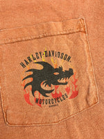ハーレーダビッドソン Harley-Davidson 00's MORTERCYCLE イーグル モーターサイクル バイク バーアンドシールドロゴ 両面プリント  ポケット XL Tシャツ オレンジ LLサイズ 101MT-4536