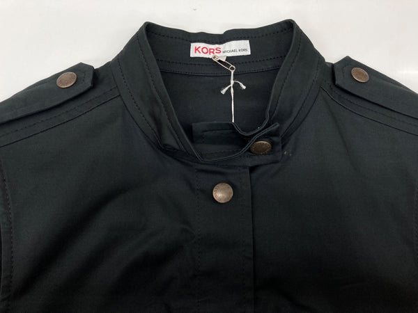 マイケル・コース MICHAEL KORS オンワード樫山 ノースリーブ ノーカラー Military ミリタリー タイト フロントボタン コットン BLACK 黒 ワンピース 無地 ブラック SIZE4 104LT-233