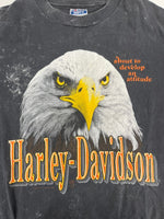 ハーレーダビッドソン Harley-Davidson 90s USA製 EAGLE GRAPHIC 鷲 EAGLE 両面プリント 半袖カットソー 袖シングル 墨黒 XXL Tシャツ ブラック 3Lサイズ 101MT-4927