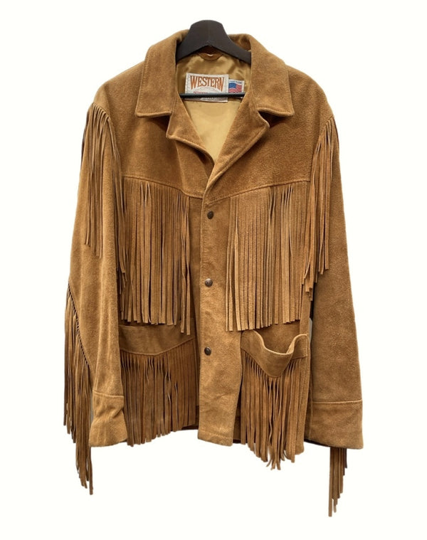 ショット SCHOTT WESTERN ウエスタン SUEDE FRINGE JACKET スエード フリンジ ジャケット USA製 茶 395 40 ジャケット 無地 ブラウン 104MT-898