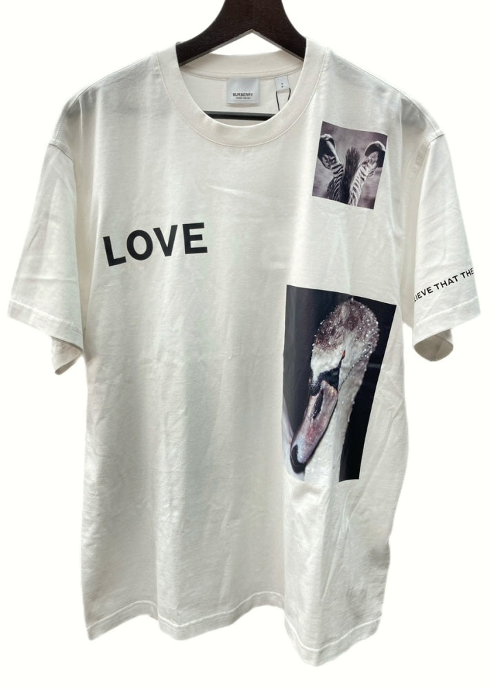 バーバリー Burberry LOVE SWAN T-SHIRT 半袖 カットソー クルーネック フォト モンタージュ WHITE 白 8031311  Tシャツ プリント ホワイト Sサイズ 104MT-257 | 古着通販のドンドンサガール