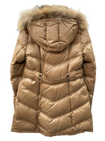 バーバリー Burberry ブルーレーベル BLUE LABEL 三陽商会 ダウン アウター 裏地ノバチェック フードファー ジップアップ ロゴ 刺繍 BROWN 茶色 FRF01-532-50 コート ワンポイント ブラウン SIZE40 104LT-240