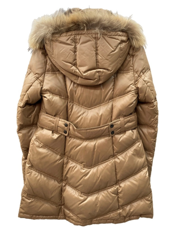 バーバリー Burberry ブルーレーベル BLUE LABEL 三陽商会 ダウン アウター 裏地ノバチェック フードファー ジップアップ ロゴ 刺繍 BROWN 茶色 FRF01-532-50 コート ワンポイント ブラウン SIZE40 104LT-240