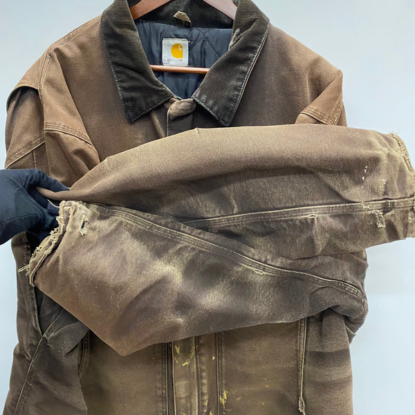 【曜日割引対象外】 カーハート Carhartt 13年製 トラディショナルコート ダック メキシコ製 ジャケット ブラウン 2XLサイズ 201MT-3739 VB