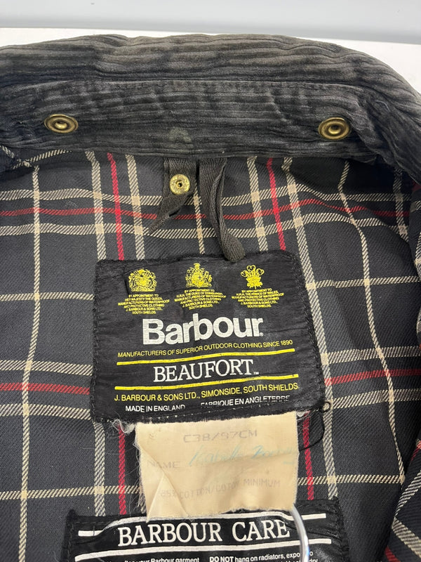 バブアー BARBOUR 90's 90年代 3ワラント BEAUFORT ビューフォート ワックス コットン オイルドジャケット ハーフコート VINTAGE ヴィンテージ A155 C38 ジャケット ネイビー 101MT-5339
