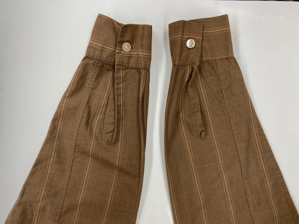 ヴィンテージ vintage 60s 60年代 Blocks 開襟 オープンカラーシャツ ボーダー 民族 茶色 長袖シャツ 刺繍 ブラウン Sサイズ 104MT-1753