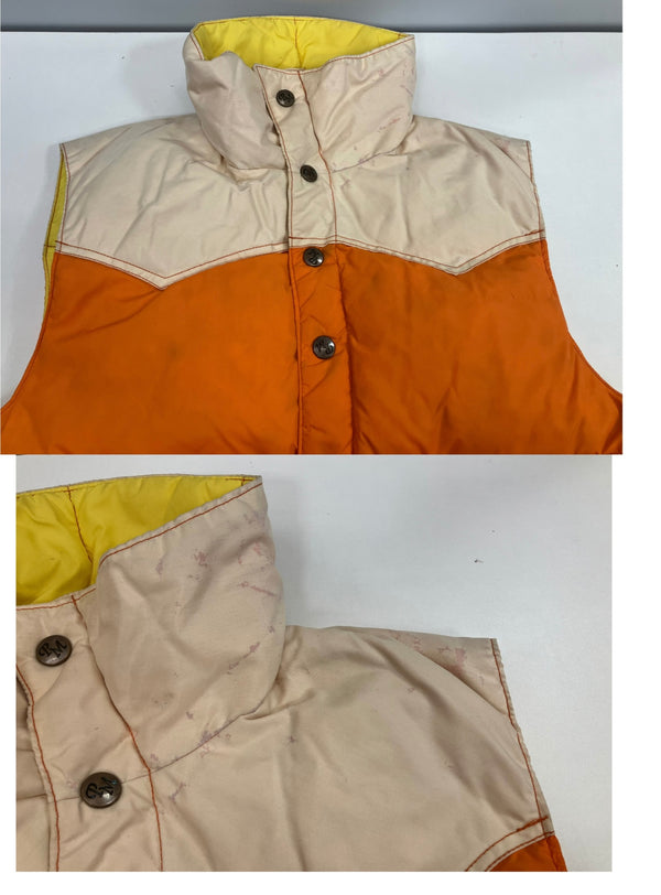 パウダーホーン マウンテニアリング POWDERHORN MOUNTAINEERING  70's~80’s 70~80年代 ハイネック ダウンベスト ウエスタンヨーク 2トーン 切替デザイン VINTAGE ヴィンテージ ベスト オレンジ Sサイズ 101MT-4623