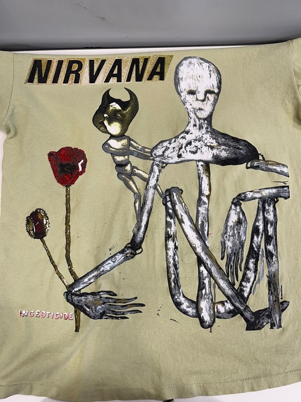 バンド band ©1993 90s ヴィンテージ NIRVANA INCESTICIDE ニルヴァーナ インセスティサイド バンT US古着 ペールグリーン シングルステッチ Tシャツ グリーン Lサイズ 101MT-4996