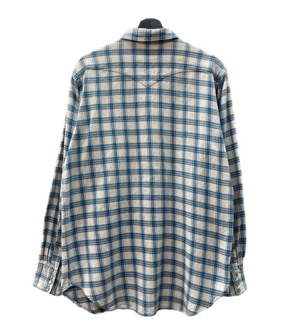 ダブルアールエル RRL 90s 90年代 三ツ星タグ ヘビーネル ネルシャツ ウエスタンシャツ 白 青 長袖シャツ チェック ホワイト Mサイズ 104MT-2015
