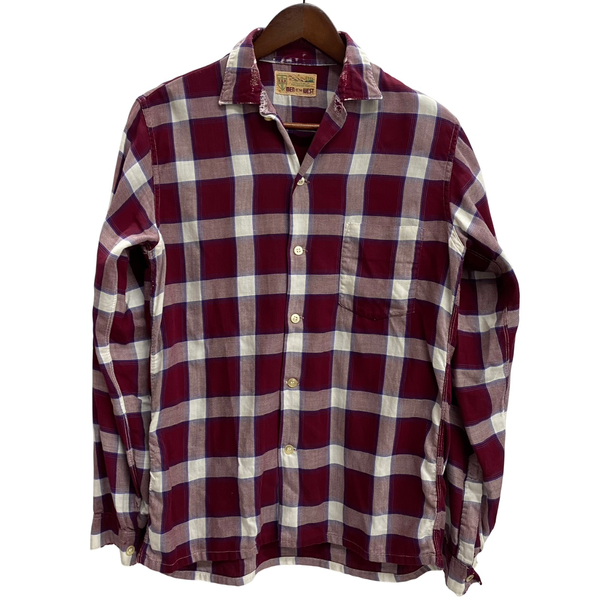 【曜日割引対象外】 ヴィンテージ vintage ~60's MEN OF THE WEST レーヨン チェックシャツ 長袖シャツ レッド 201MT-4702 VB