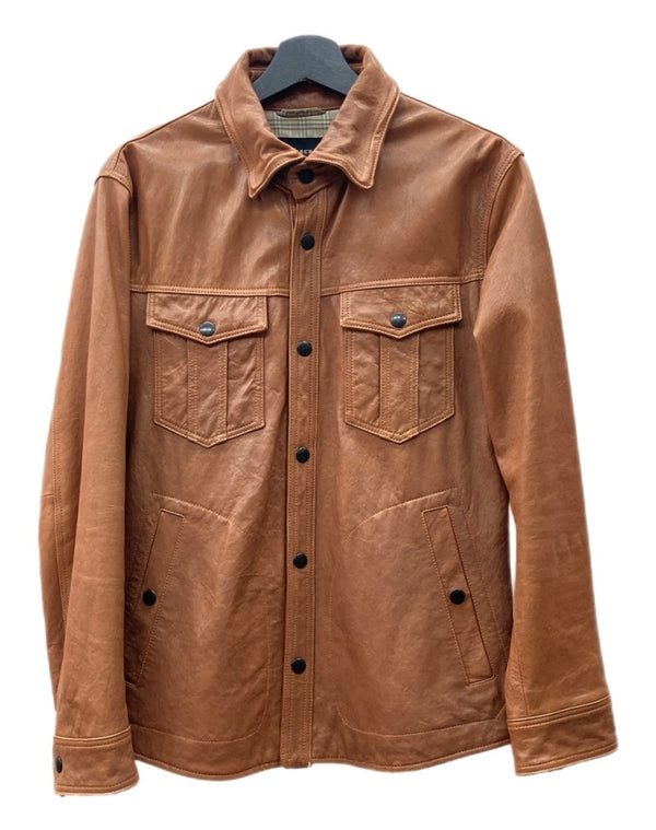 バーバリー Burberry BLACK LABEL LEATHER JACKET レザー ジャケット 革ジャン 裏地チェック ボタン アウター 茶 D1F09-408-54 ジャケット 無地 ブラウン Mサイズ 104MT-1700