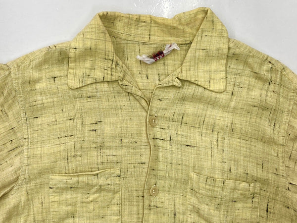 ヴィンテージ vintage 50s 60s B.V.D. オープンカラー 開襟 丸襟 カスリ 黄色 長袖シャツ 総柄 イエロー Mサイズ 104MT-1372