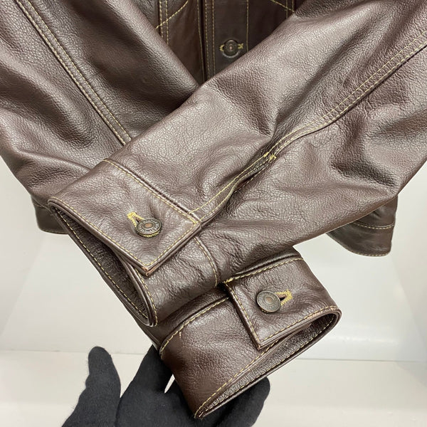 【曜日割引対象外】 リーバイス Levi's 90's LEATHER TRUCKER JACKET 70345-83-F94-153 ジャケット ブラウン Lサイズ 201MT-4094 VB