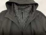 ラルフローレン RalphLauren ローレン LAUREN 現行タグ Quilted Bib Hooded Jacket ダブルクロージャー フーディ コート 二重ジップ キルティング ゴムシャーリング ミディ丈 BLACK 黒 20717S8AA ジャケット ロゴ ブラック Mサイズ 104LT-208