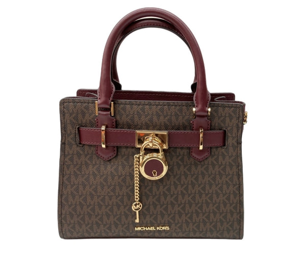 マイケル・コース MICHAEL KORS HAMILTON サッチェル スモール MK シグネチャー ロックチャーム ショルダーバッグ ハンドバッグ クロスボディ BROWN 茶色 ボルドー BORDEAUX  35F1GHMS2B150 バッグ レディースバッグ 2way・3wayバッグ 総柄 ブラウン 104B-47
