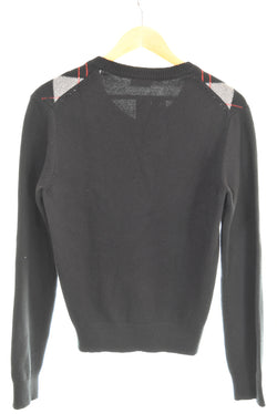 セリーヌ Céline Argyle アーガイル柄 Vネック ウール 長袖ニット セーター  ブラック SSサイズ 103MT-3435