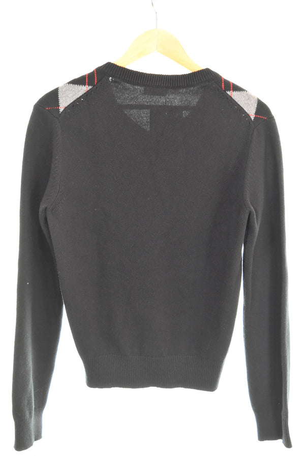 セリーヌ Céline Argyle アーガイル柄 Vネック ウール 長袖ニット セーター  ブラック SSサイズ 103MT-3435